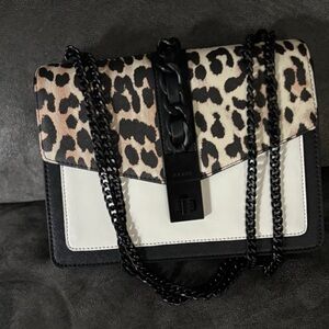 Aldo Leopard Print and Black Chain Shoulder Bag